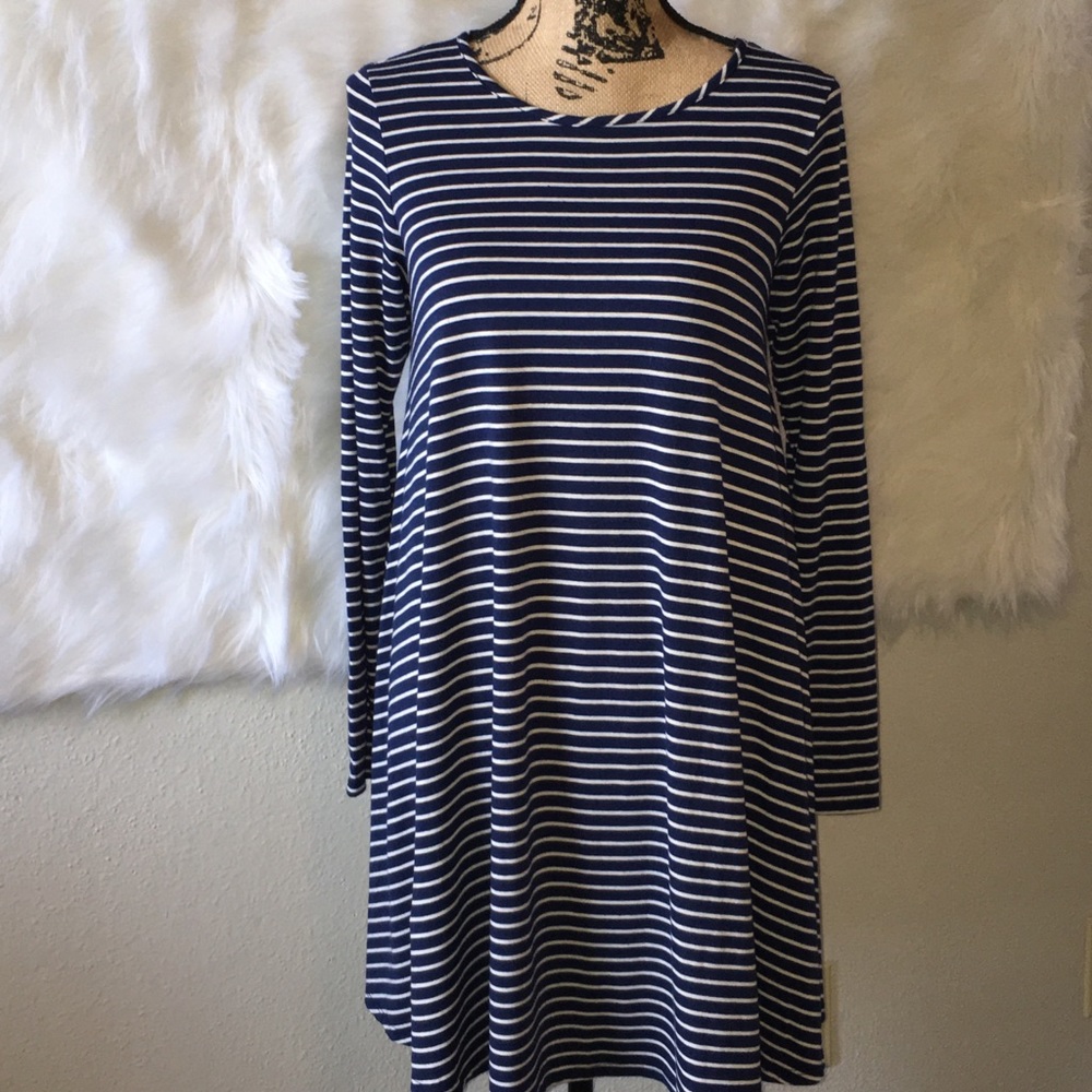 GB Striped Knit Long-Sleeve Swing Dress